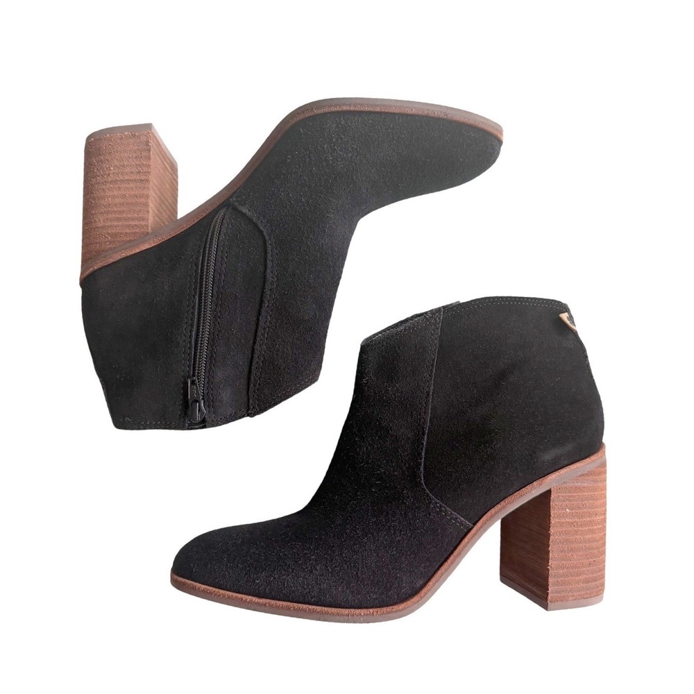 Lucky Brand Pellyon Ankle Boots Black Suede Block Heel Western Boho Size 10M